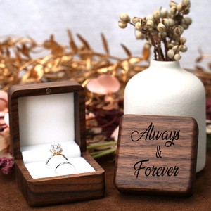 Wedding <b>Ring</b> <b>Box</b> Square Black Walnut Wood Engraved Always & Forever Jewelry Storage <b>Box</b> 61x61x38mm Elegant Design - Product Image 1