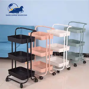 Simple style 3 tier Household Storage Kitchen bathroom trolley storage cart rack with 4 wheels
