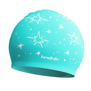 Gorro de Natación de Silicona para Niños SwimBoBo, Diseño de Estrellas, Impermeable, Cómodo, Unisex, para Cabello Largo, Protección para los Oídos - Product Image 1