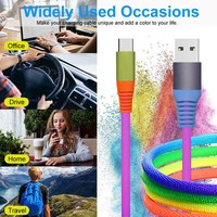 Pabrik Grosir Kabel Data Bersertifikat USB-A ke Type-C Kabel Data USB Pengisian Daya Super Cepat 3A Pelangi Berlapis Katun untuk Ponsel