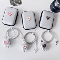 Magnifique Ensemble Housse de Téléphone Iphone Électroplaquée Or Rose avec Strass, Chargeur 20W avec Cordon, Cache Anti-Poussière, Étui et Sac Illustré pour Iphone