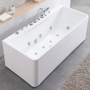 浴室矩形亚克力浴缸喷射按摩浴缸独立式浴缸室内定制陶瓷浴缸