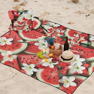 80*118in Hawaii Custom Watermelon Frangipani Hau Large Size Picnic Blankets Easy Foldable Washable Hand Bag Camping Blanket - Product Image 6