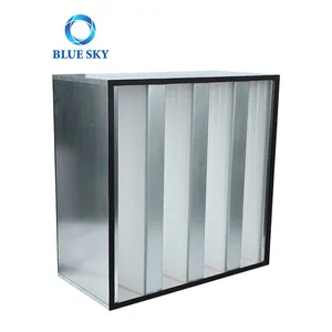 Caja de alta eficiencia W Tipo V combinada H12 H13 H14, marco de aluminio de Metal, filtro de aire de fibra de vidrio microfino