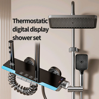 Ensemble de douche de salle de bain moderne et luxueux en aluminium spatial, 4 fonctions, style touches de piano, avec tête de massage doux, lumière LED et affichage numérique