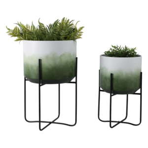 Fioriere in metallo sfumato su supporto, vasi rialzati per piante da interno ed esterno, decorazioni per la casa, soggiorno, giardino, contenitori per piante - Product Image 2