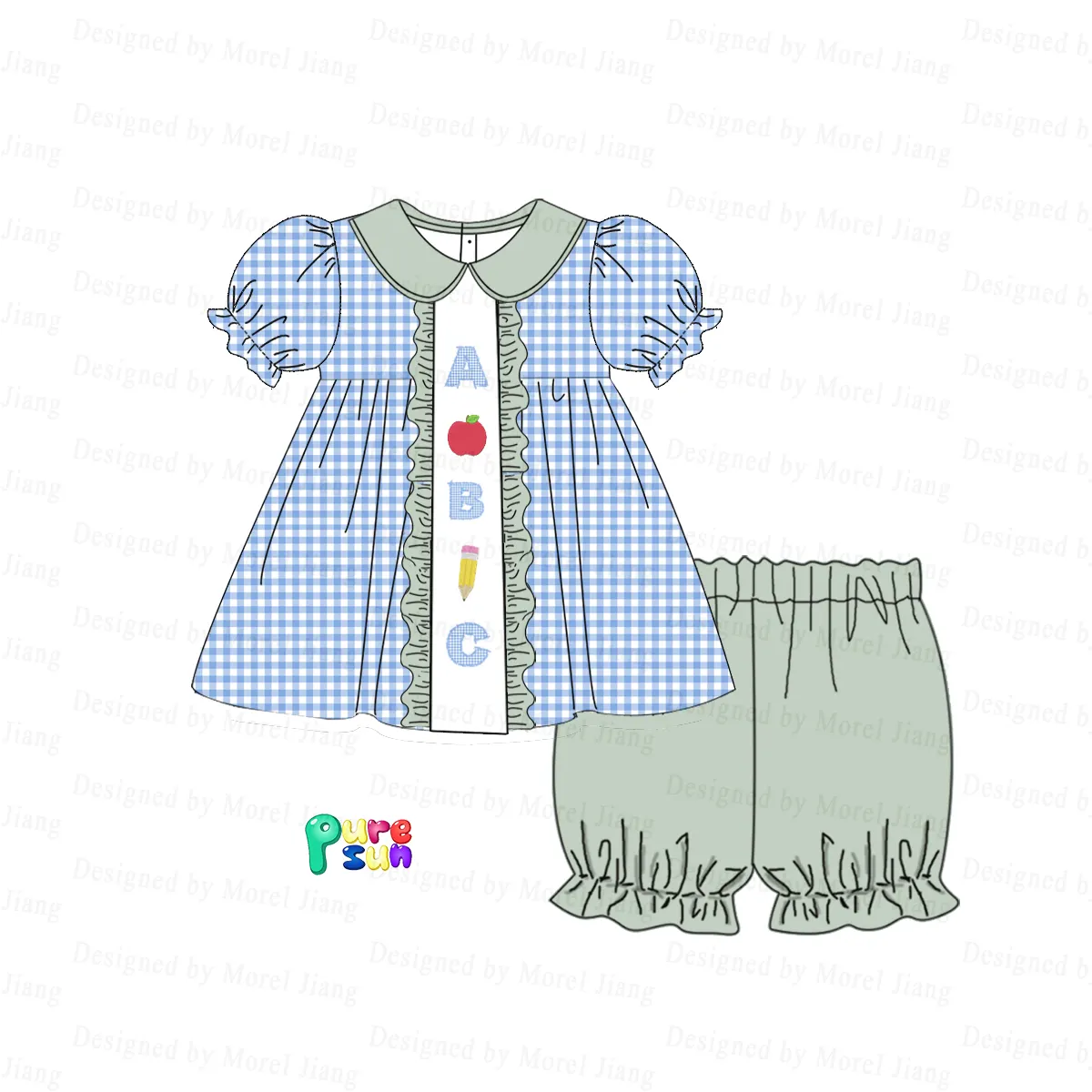 बैक टू स्कूल कैज़ुअल शॉर्ट्स-प्योरसन के लिए बुटीक होलसेल लड़कियों के कपड़ों का सेट