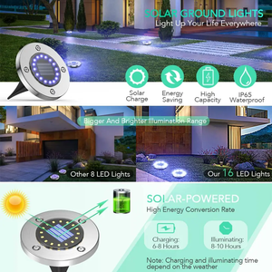 Thép không gỉ 16 LED ánh sáng mặt đất ấm trắng năng lượng mặt trời Powered không thấm nước cho sử dụng ngoài trời sạc năng lượng mặt trời đèn cỏ - Product Image 5