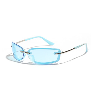 Xunge Lunettes de soleil demi-métal pour femmes Y2K Future Wind Lunettes carrées en couleurs bonbons-Or Blanc Bleu - Product Image 6