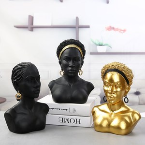 Escultura de busto femenina personalizada, escultura de resina africana para busto, color dorado y negro, venta al por mayor - Product Image 5