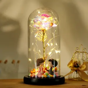 L138 Hot Sale New Arrival Luxury Artificial 24K Golden Rose Preserved Rose In Glass Dome For Valentine Christmas Gift