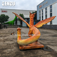 Grande statue de dragon occidental réaliste à deux têtes, modèle animatronique géant et mobile pour la décoration de parcs et parcs à thème