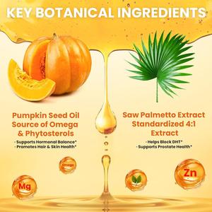 Gélules d'huile de graines de citrouille Bioby à marque privée OEM avec Saw Palmetto 3000mg pour la croissance des cheveux et le soutien de la prostate, 180 unités, complément alimentaire - Product Image 3