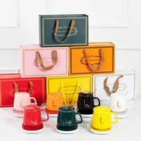 Ensemble de tasses à café et à lait en céramique intelligentes et isolées de style nordique, avec chauffe-tasses et cuillère, idéal pour un cadeau