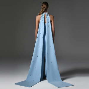 <span class=keywords><strong>Robe</strong></span> de soirée élégante pour femme, bleu clair, bustier, coupe sirène, avec traîne détachable ornée de cristaux et col ras-du-cou - Product Image 2