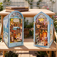 Kit DIY de niche à livres de Noël en bois, maison de poupée miniature, puzzle 3D à assembler, insert de bibliothèque avec lumière LED, cadeaux de Noël