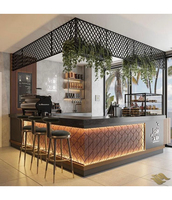 Meubles de bar contemporains pour l'extérieur, résistants à l'eau, en pierre et bois, avec finition verte circulaire rétroéclairée, design durable, pour la maison et les bars commerciaux