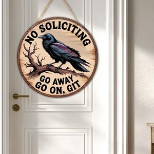 Targa in legno per porta d'ingresso 'No Soliciting', Regali a tema corvo, Ornamento da appendere a <span class=keywords><strong>parete</strong></span> per la casa - Product Image 1