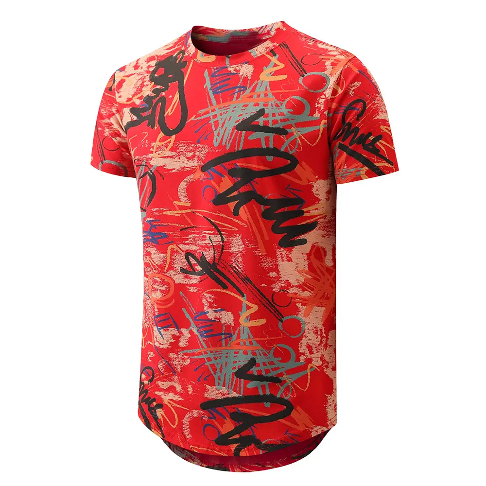 Camiseta masculina com elementos de hip hop, blusa de moda confortável com estampa de secagem rápida e moda verão
