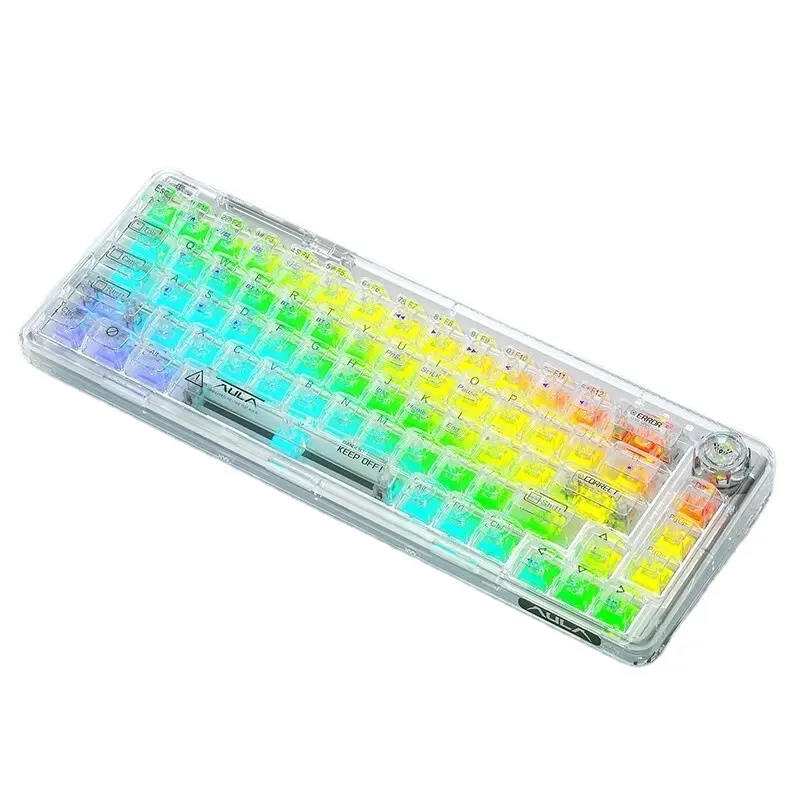 Spot New Products AULA F68 Transparent Customized Wired/Wireless Three Model RGB Pluggable Mechanical Keyboard with 68 keys