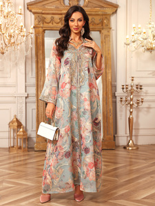 Dubai Women's <strong>Long</strong> Embroidered Abaya <strong>Dress</strong> Casual Style <strong>for</strong> Wedding Parties Anti-Static <strong>Eid</strong> Muslim Party Robe - Product Image 5