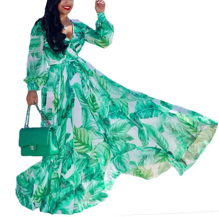 OEM изготовленный на заказ летнее шифоновое платье с цифровой печатью (ветер большая юбка для женщин swear платья с длинным рукавом больших размеров, для девушек, макси, одежда