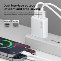 PD 20W Ultra Slim USB-C Snellader met USB-A poort, OTP-beveiliging, milieuvriendelijk GaN-materiaal voor gebruik met laptops (16 inch) & camera's