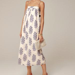 Fabricante de Ropa Personalizada, Vestidos Midi de Algodón Casuales y Elegantes para Mujer, sin Mangas, con Espalda Descubierta, Estampados, de Sarga, para Primavera/Verano - Product Image 2