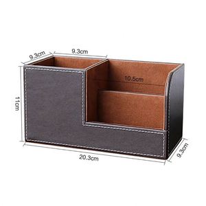Portalápices con Logotipo Personalizado, Organizador de Escritorio de Cuero PU con 3 Compartimentos, Caja de Almacenamiento para Artículos de Oficina - Product Image 2