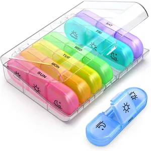 2022 Best Selling Supplier Promotion Wholesales Hinge Pill Box 21 Cases Monthly Travel Pill Box