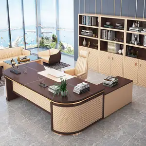 commercial furniture modern pu leather desk office home office desk modern luxury leather office desk with furniture accessories