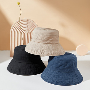 2025 mùa xuân mùa hè phong cách mới sọc nhăn Bông rửa người đàn ông Phụ nữ ngoài trời UV bảo vệ xô <span class=keywords><strong>hat</strong></span> nhà máy bán buôn - Product Image 1