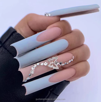 Faux ongles à presser en acrylique, longue tenue, application facile, réutilisables, couvrance totale, style French, finition mate, forme carrée, estampage doré, couleur personnalisable