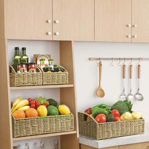 Panier de rangement en rotin tressé à la main Ecoka, écologique, avec poignées découpées, bac de rangement multifonction durable pour la maison et le placard - Product Image 1