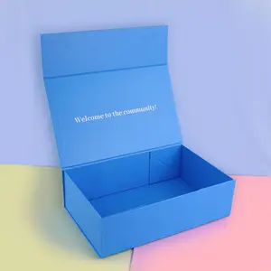 定制品牌哑光蓝色磁性闭合纸礼品盒服装矩形折叠服装包装