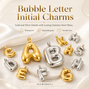 Abalorios con Iniciales de Letras Burbuja |   Colgante de Alfabeto Inflado de la A a la Z, Chapado en Oro PVD de 18K y Acero Inoxidable Plateado, para Fabricación de Joyería DIY - Product Image 1