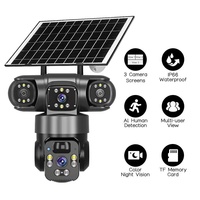 Caméra de surveillance extérieure 4G sans fil Wi-Fi V380 à triple objectif panoramique 360° de 3 mégapixels, alimentée par énergie solaire, avec fonction vocale