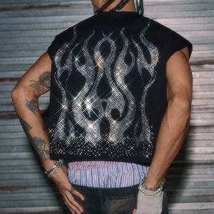 Мужская трикотажная ретро-майка без рукавов свободного кроя с стразами от производителя уличной одежды Rainbow Spray Premium - Product Image 3