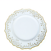 Assiettes de Présentation en Plastique Blanches avec Bordure Dorée, Plats de Service Décoratifs IMUWEN, Style Américain de Luxe Vintage Fait Main pour la Décoration