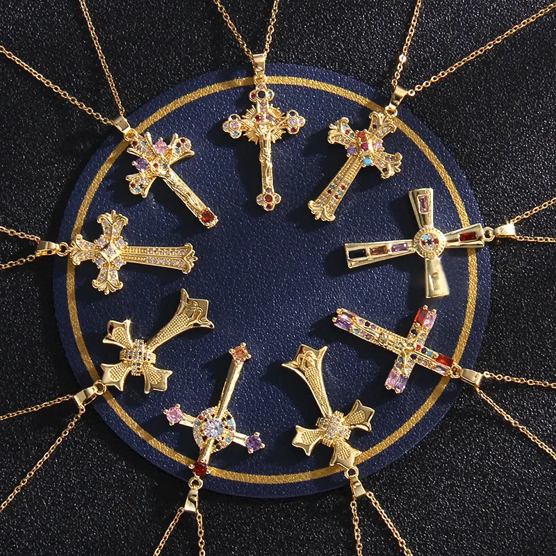 Penjualan laris 14K rantai Dainty berlapis minimalis sederhana kecil Tuhan Raja doa salib salib liontin kalung perhiasan Keagamaan