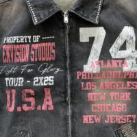 DENIMGUYS Veste en jean élégante pour hommes Manteaux en jean à impression personnalisée Streetwear décontracté Vintage Vestes en jean zippées pour hommes Manteaux