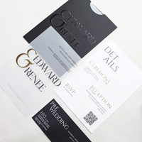 Set Undangan Pernikahan Mewah Modern Hitam dengan Cetakan Timbul, Nama Kustom, Sisipan Vellum, Kartu Detail RSVP dengan Kode QR untuk Acara Pernikahan