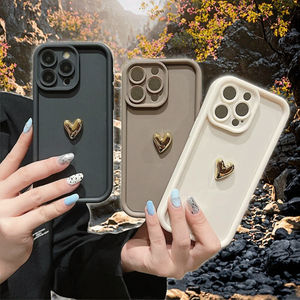 Custodia per Telefono in Silicone 3D a Forma di Cuore Dorato, Antiurto, Opaca, per <span class=keywords><strong>iPhone</strong></span> 15 16 Pro Max XS XR 7 8 Plus - Product Image 2