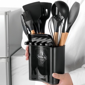 12-Piece Eco-Friendly Kitchen <b>Tools</b> Set Beech Wood Handle <b>Silicone</b> Cooking Utensils with Plastic Rest Holder for Cooking - Product Image 2