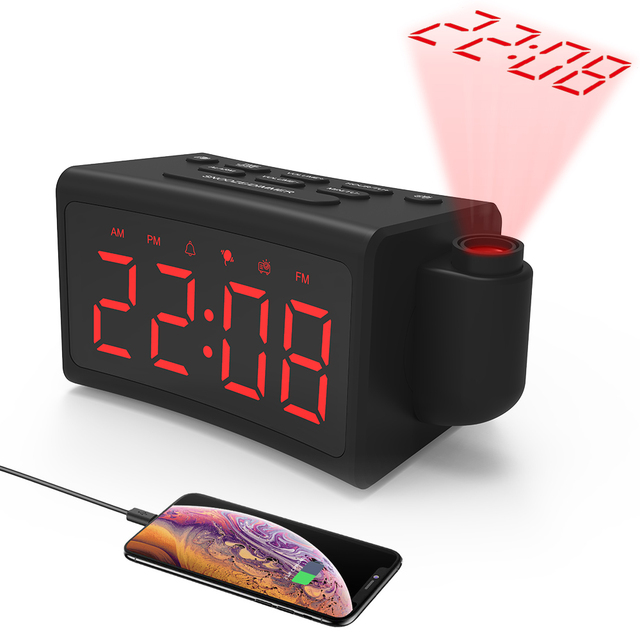 Popular Fashion Lcd Smart Desk Led Laser Ceiling Digital Projection Vibration Clock Alarm Clock FM Radio OEM ODM Customized