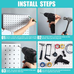 4pcs <span class=keywords><strong>Pegboard</strong></span> Kim Loại Organizer Kit Wall Mount hiển thị Panels lưu trữ giá <span class=keywords><strong>Pegboard</strong></span> Phụ kiện cho nhà để xe - Product Image 6