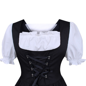 Medieval Renaissance Style Women's Drawstring High Waist Fitted <b>Bow</b> Color Blocked Dress <b>With</b> Large Skirt - Product Image 4