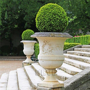 BLVE Classique Extérieur Jardin Décoration Sculpté À La Main Pierre Naturelle Pots De Fleurs Blanc <span class=keywords><strong>Marbre</strong></span> Planteur <span class=keywords><strong>Pot</strong></span> Vase - Product Image 5