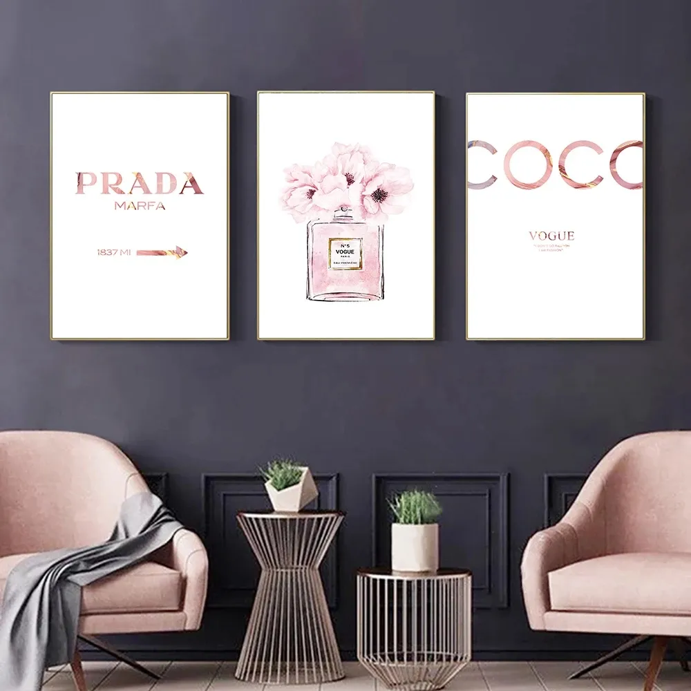 Citaten Schilderij Parfum Kunst Poster Aquarel Canvas Schilderij Abstracte Poster Print Roze Muur Foto 'S Voor Slaapkamer Decor