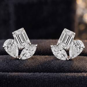 2.95 Carat TW Lab Diamond Trio Cluster <b>Stud</b> Earrings <b>Emerald</b> Cut Color D Wedding Elegant Diamond Jewelry - Product Image 2